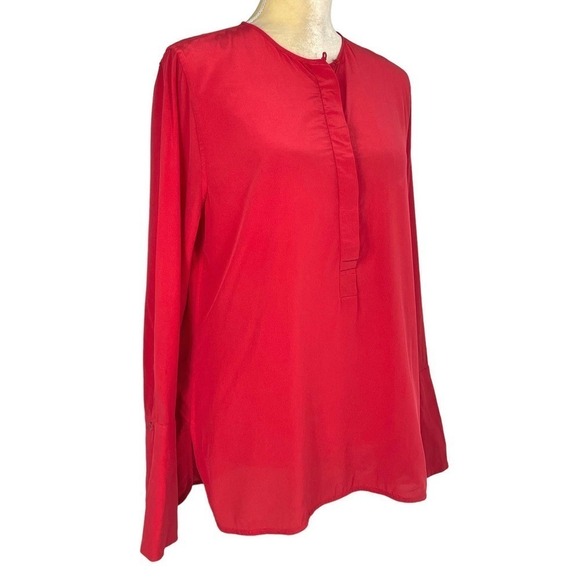 Equipment Kenley Silk Flare Sleeve Blouse Red Medium Classy Sophisticated Casual - Picture 5 of 12